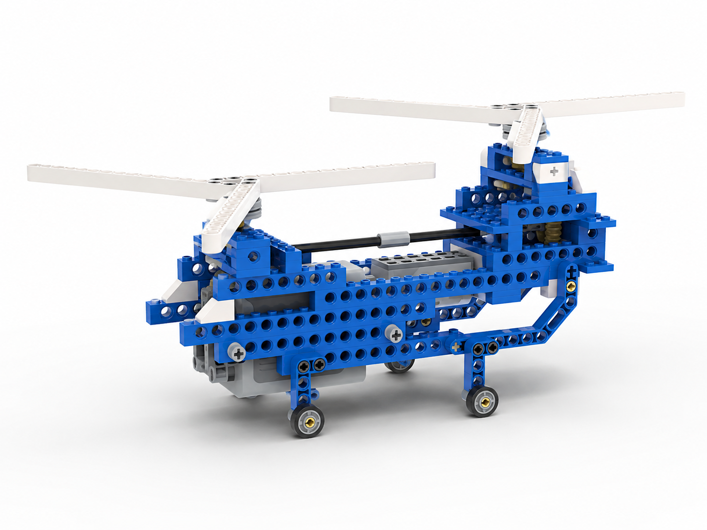 Helicóptero de duas hélices construído em peças Technic azuis